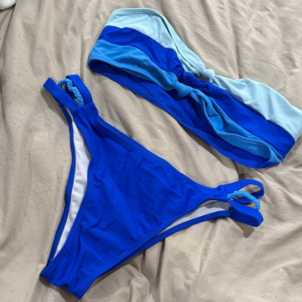 Blue Bandeau Bikini Set